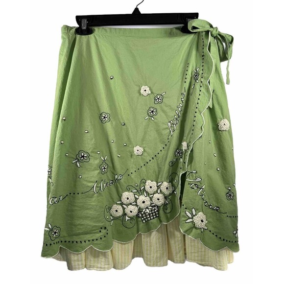 ISO Anthropologie Odille Green Italia Embroidered Faux Wrap Apron Skirt 2005 - Picture 2 of 16